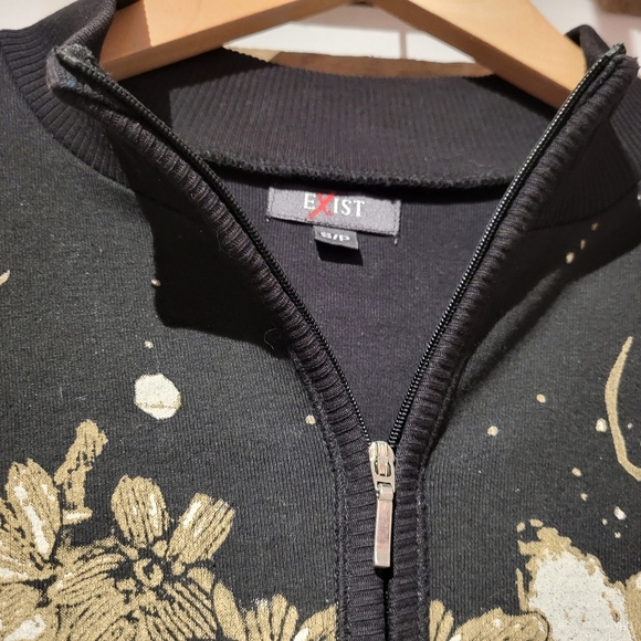 Exist - Black and Gold Floral Zip-Up Jacket - Picture 3 of 6